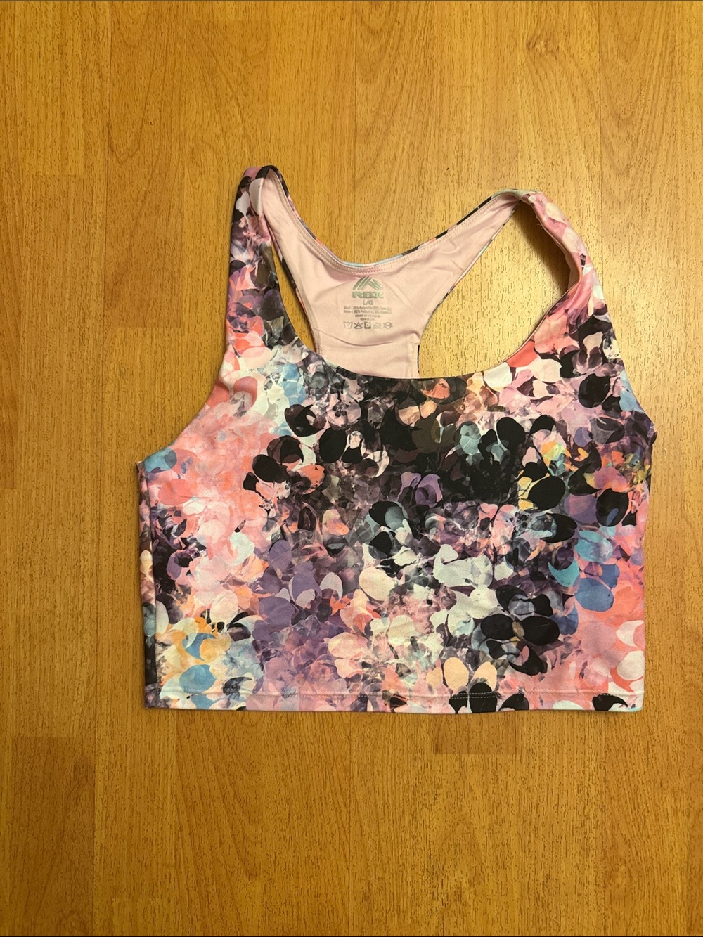 RBX Floral Abstract Racerback Sports Bra - Pink Multi size L